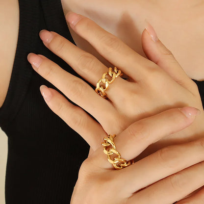 ALLYES Fashion Twisted Link Chunky Rings for Women Personality Gold Color Opening Finger Ring Charm Jewelry