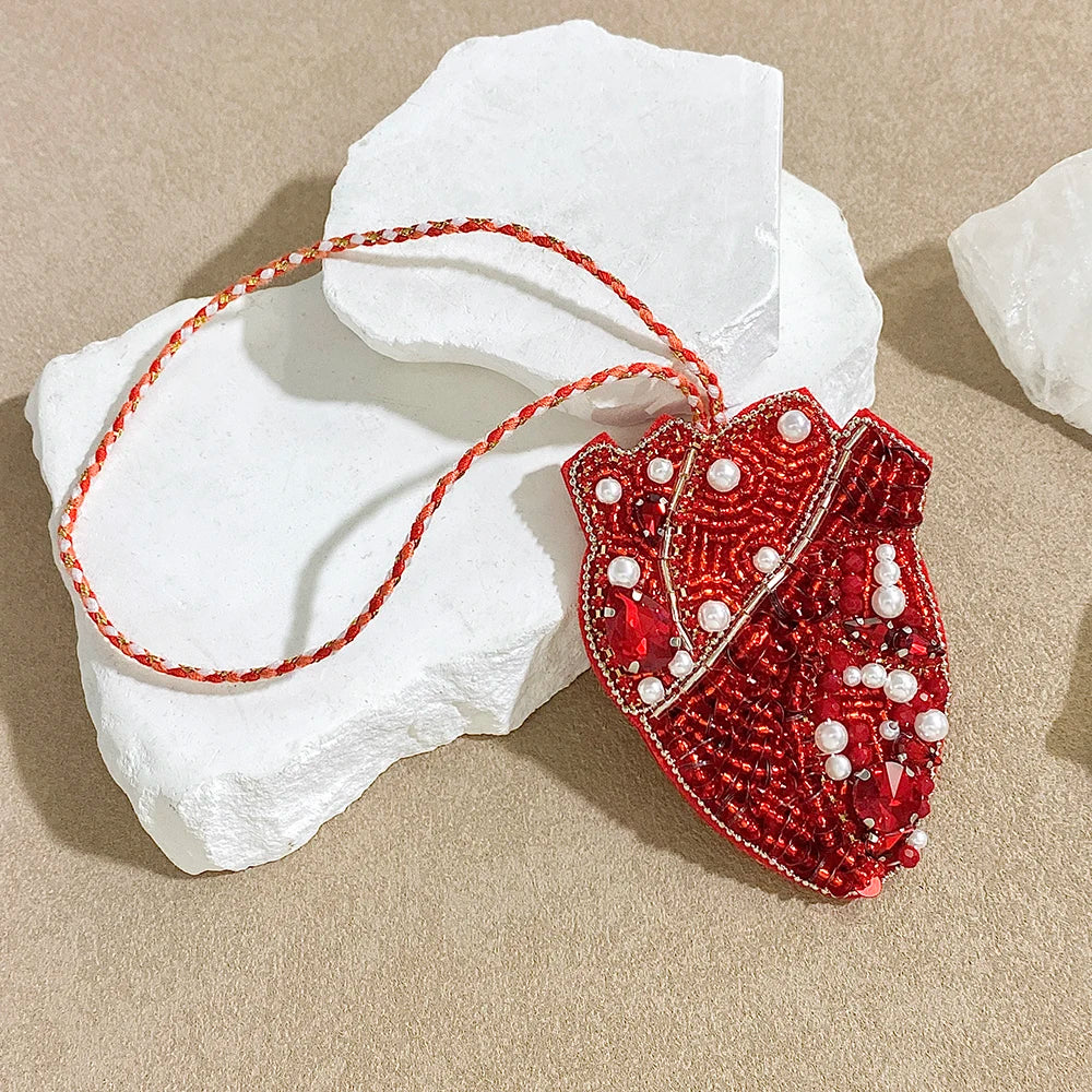 ALLYES Chic Pink Red Seed Beads Sequins Hand-sewn Heart Keychain Fashion Mobile Phone Handbag Hanging Charms Keyring Accessories