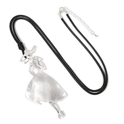 ALLYES Vintage Boho Long Leather Necklaces Elegant Matte Metal Women Pendant Necklace Sweater Chain Fall & Winter Jewelry