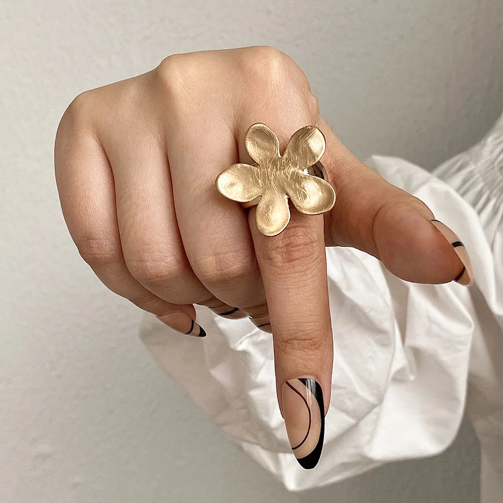 ALLYES Fashion Elastic Rope Adjustable Rings for Women Men Irregular Geometric Matte Chunky Gold Color Finger Ring Charm Jewelry