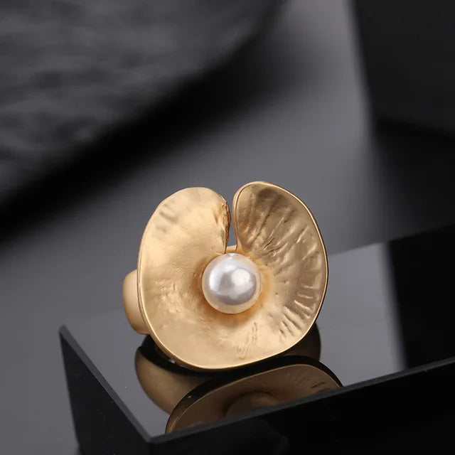 ALLYES Irregular Chunky Gold Silver Color Rings for Women Men Personality Elastic Rope Adjustable Finger Ring Fashion Jewelry