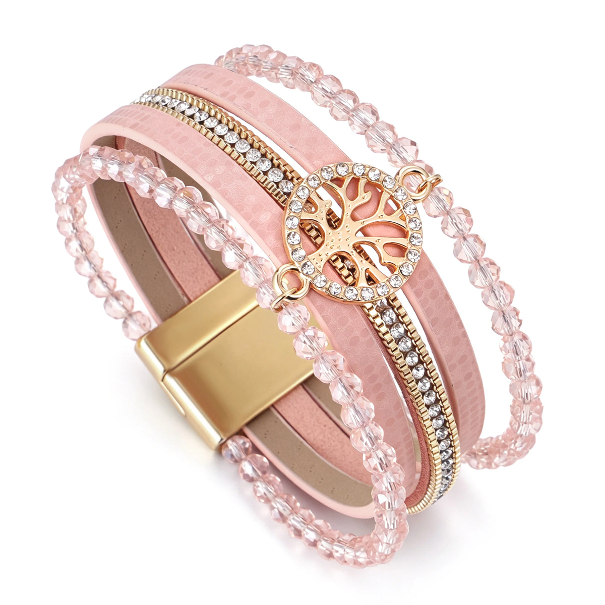 ALLYES Vintage Tree of Life Leather Bracelet for Women Multilayer Crystal Beads Chain Wrap Bracelets & Bangles Party Jewelry