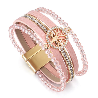 ALLYES Vintage Tree of Life Leather Bracelet for Women Multilayer Crystal Beads Chain Wrap Bracelets & Bangles Party Jewelry