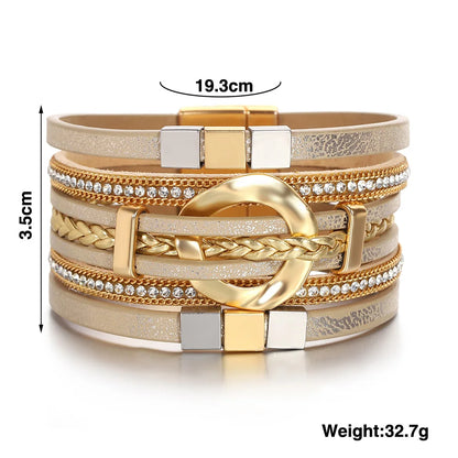 ALLYES Boho Round Braided Leather Bracelet for Women Men Vintage Multilayer Wrap Wide Bracelets & Bangles Party Jewelry Gifts