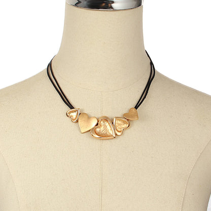 ALLYES Irregular Love Heart Leather Necklace for Women Boho Choker Sweater Chain Fall Winter Accessories Valentine's Day Gift
