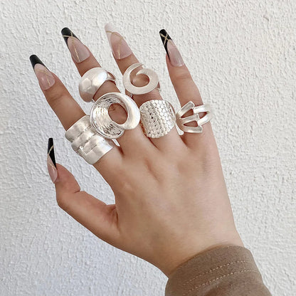ALLYES Chunky Gold Color Rings for Women Men Irregular Geometric Matte Elastic Rope Connection Finger Rings Trendy Jewelry