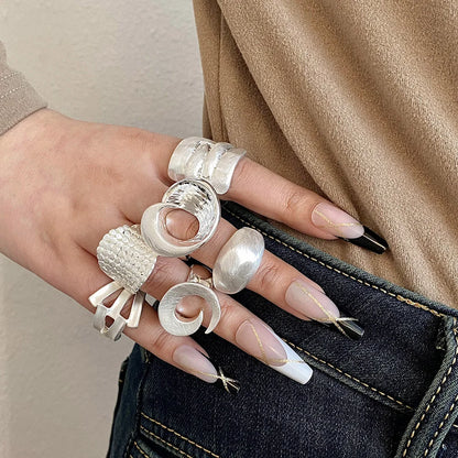 ALLYES Chunky Gold Color Rings for Women Men Irregular Geometric Matte Elastic Rope Connection Finger Rings Trendy Jewelry