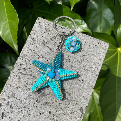 ALLYES Exquisite Seed Beads Hand-sewn Starfish Keychain, Trendy Mobile Phone Handbag Hanging, Flower Charms Keyring Accessories