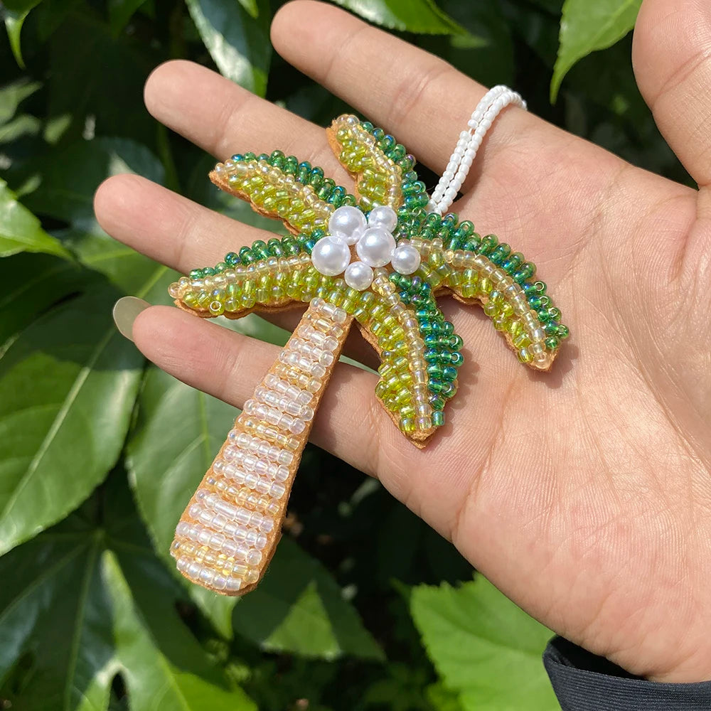 ALLYES Fashion Handcrafted Seed Bead Coconut Tree Keychain, Mobile Phone Handbag Hanging, Charms Keyring Gifts