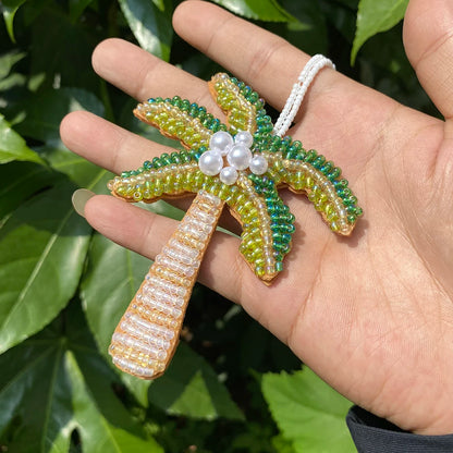 ALLYES Fashion Handcrafted Seed Bead Coconut Tree Keychain, Mobile Phone Handbag Hanging, Charms Keyring Gifts