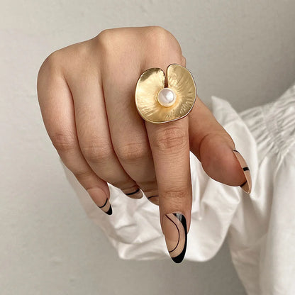 ALLYES Fashion Elastic Rope Adjustable Rings for Women Men Irregular Geometric Matte Chunky Gold Color Finger Ring Charm Jewelry