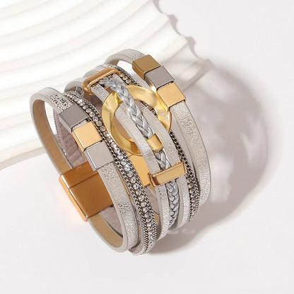 ALLYES Boho Round Braided Leather Bracelet for Women Men Vintage Multilayer Wrap Wide Bracelets & Bangles Party Jewelry Gifts