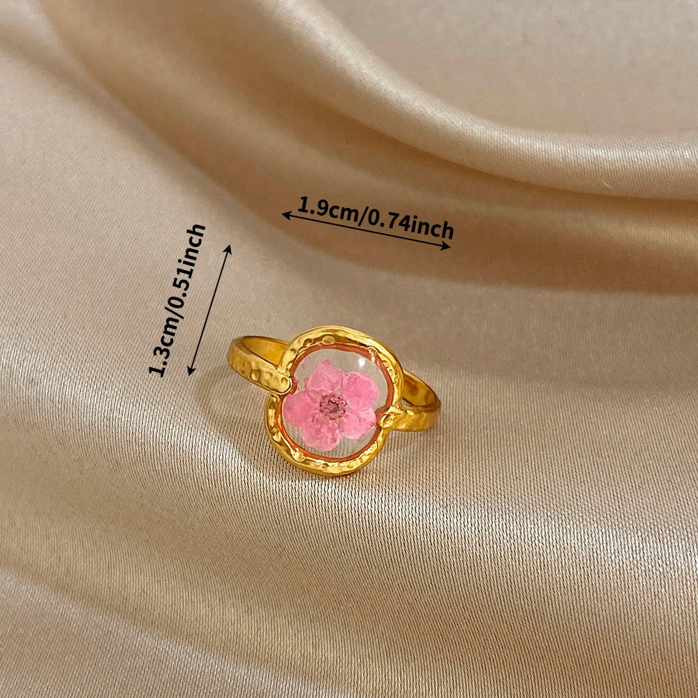 ALLYES Vintage Natural Rose Red Flower Open Rings for Women Elegant Gold Plated Stainless Steel Finger Ring Party Jewelry Gifts