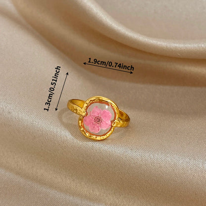 ALLYES Vintage Natural Rose Red Flower Open Rings for Women Elegant Gold Plated Stainless Steel Finger Ring Party Jewelry Gifts