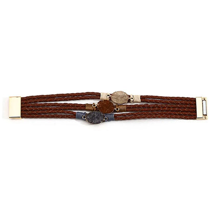 ALLYES Vintage Natural Stones Leather Bracelet for Women Men Boho Handmade Braided Multilayer Winding Wrap Bracelets Jewelry