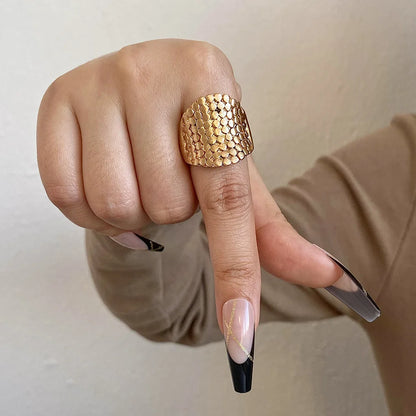ALLYES Chunky Gold Color Rings for Women Men Irregular Geometric Matte Elastic Rope Connection Finger Rings Trendy Jewelry