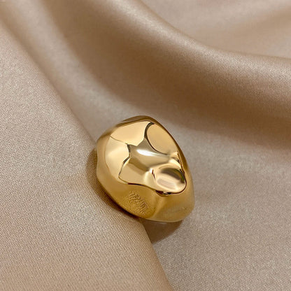 ALLYES Irregular Hammered Ball Shaped Stainless Steel Ring for Women Fashion Gold Color Chunky Finger Rings Waterproof Jewelry
