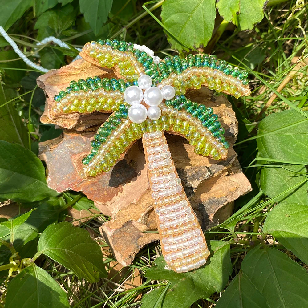 ALLYES Fashion Handcrafted Seed Bead Coconut Tree Keychain, Mobile Phone Handbag Hanging, Charms Keyring Gifts