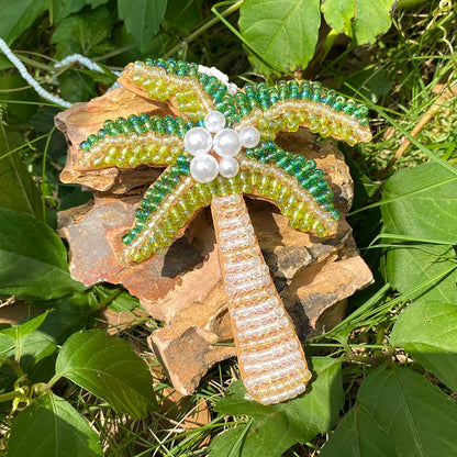 ALLYES Fashion Handcrafted Seed Bead Coconut Tree Keychain, Mobile Phone Handbag Hanging, Charms Keyring Gifts