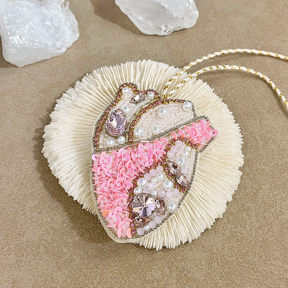 ALLYES Chic Pink Red Seed Beads Sequins Hand-sewn Heart Keychain Fashion Mobile Phone Handbag Hanging Charms Keyring Accessories