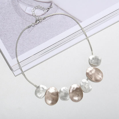 ALLYES Creative Two Tone Hammered Matte Metal Necklace for Women Vintage Geometric Choker Sweater Chain Necklaces Party Jewelry