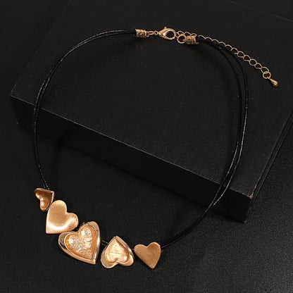 ALLYES Irregular Love Heart Leather Necklace for Women Boho Choker Sweater Chain Fall Winter Accessories Valentine's Day Gift