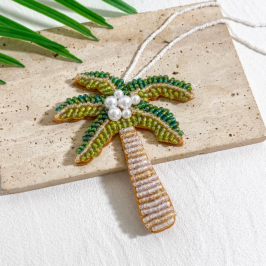 ALLYES Fashion Handcrafted Seed Bead Coconut Tree Keychain, Mobile Phone Handbag Hanging, Charms Keyring Gifts