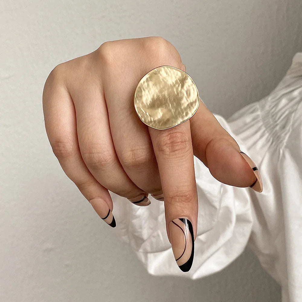 ALLYES Fashion Elastic Rope Adjustable Rings for Women Men Irregular Geometric Matte Chunky Gold Color Finger Ring Charm Jewelry