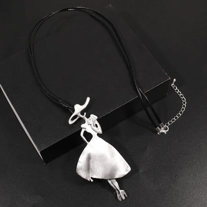 ALLYES Vintage Boho Long Leather Necklaces Elegant Matte Metal Women Pendant Necklace Sweater Chain Fall & Winter Jewelry