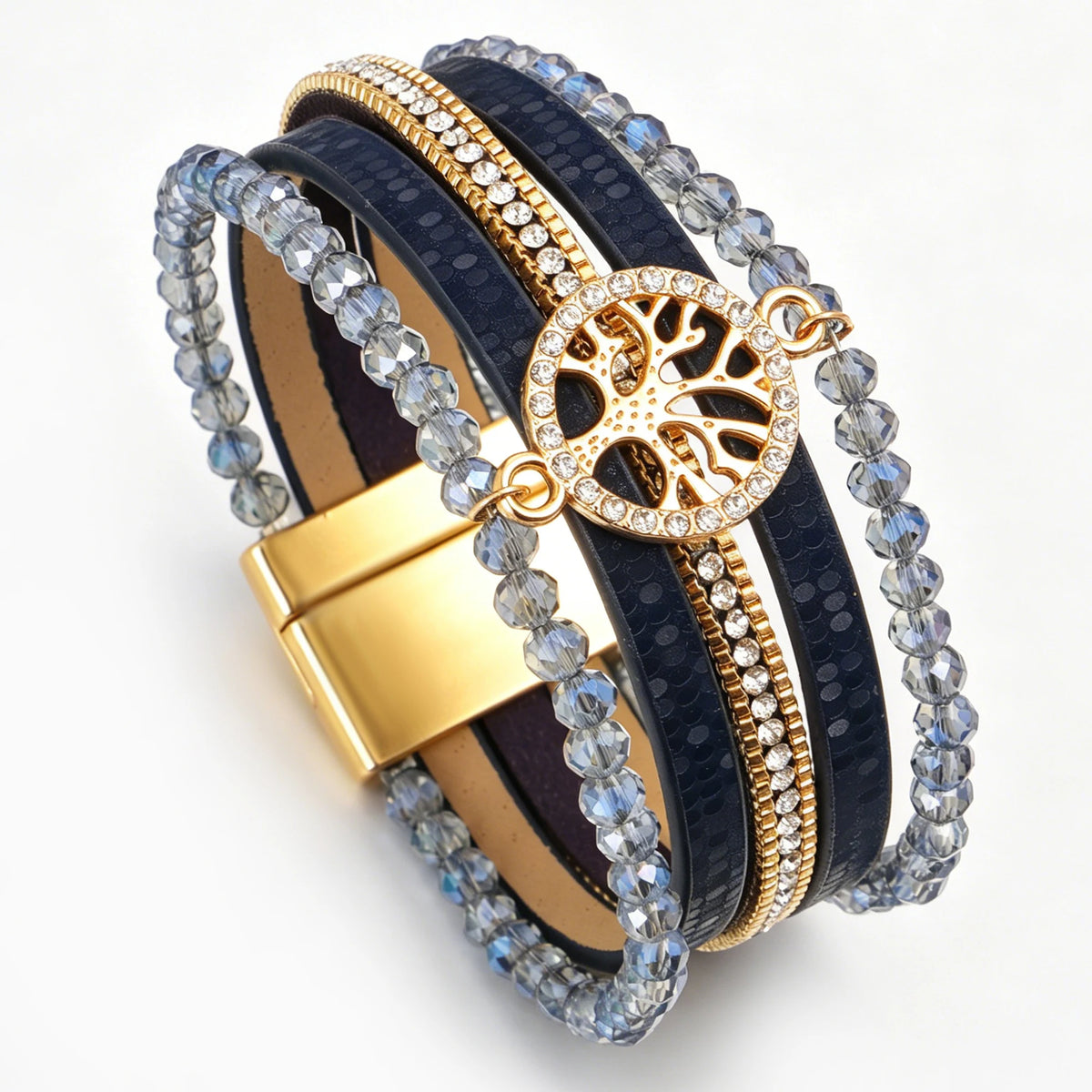 ALLYES Vintage Tree of Life Leather Bracelet for Women Multilayer Crystal Beads Chain Wrap Bracelets & Bangles Party Jewelry