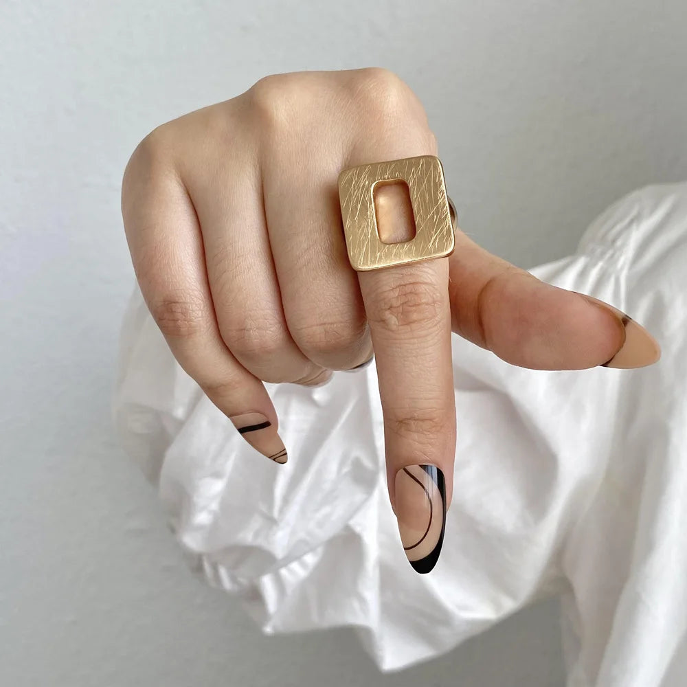 ALLYES Fashion Elastic Rope Adjustable Rings for Women Men Irregular Geometric Matte Chunky Gold Color Finger Ring Charm Jewelry