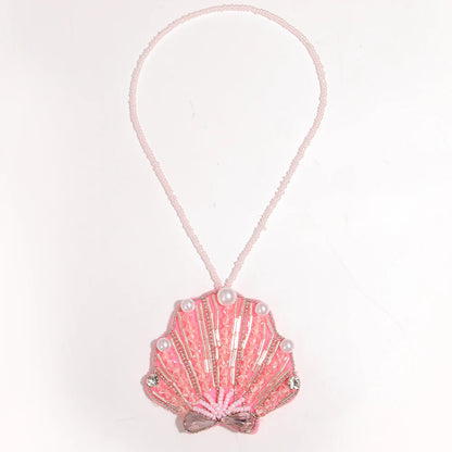 ALLYES Chic Pink Handcrafted Beaded Bowknot Scallop Keychain, Fashion Mobile Phone Handbag Hanging, Charms Keyring Accessories