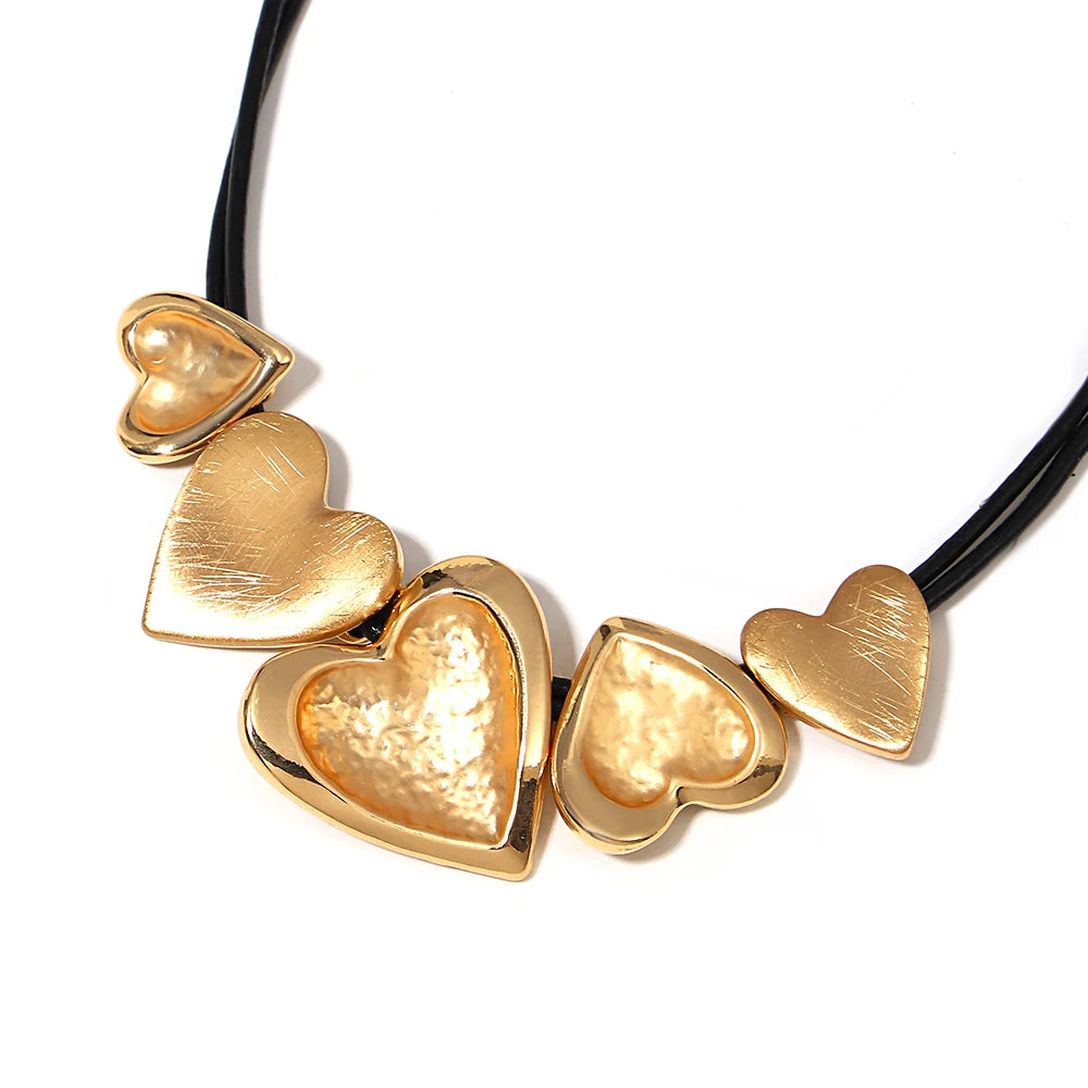 ALLYES Irregular Love Heart Leather Necklace for Women Boho Choker Sweater Chain Fall Winter Accessories Valentine's Day Gift