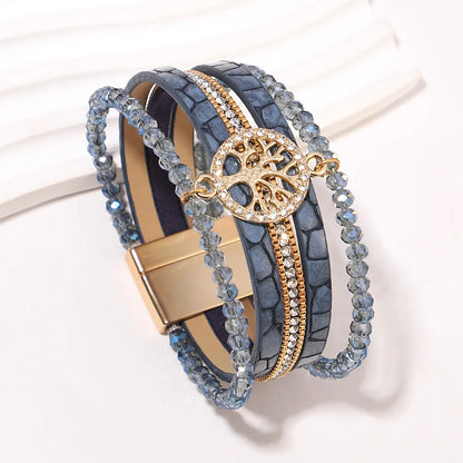 ALLYES Vintage Tree of Life Leather Bracelet for Women Multilayer Crystal Beads Chain Wrap Bracelets & Bangles Party Jewelry