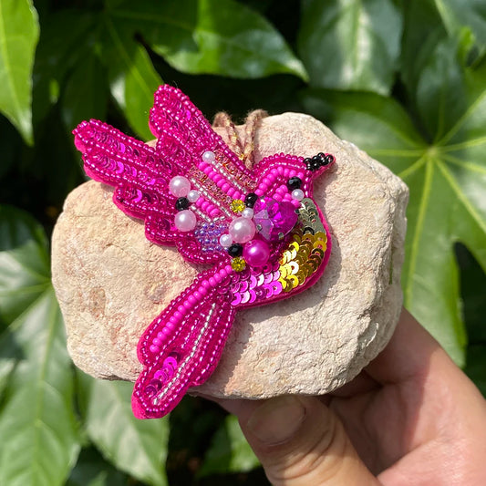 ALLYES Chic Cute Rose Red Seed Beads Sequins Hand-sewn Bird Keychain, Fashion Mobile Phone Handbag Hanging Charms Keyring