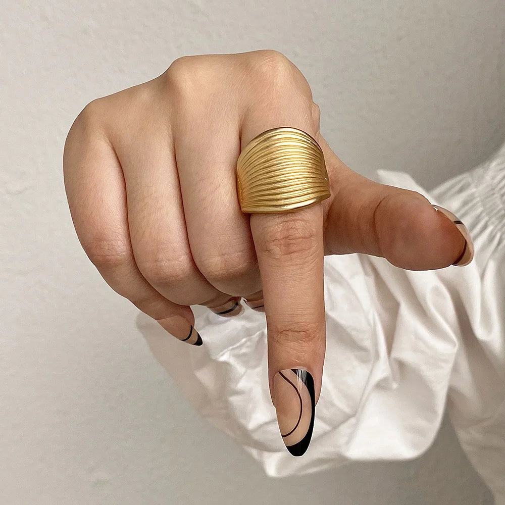 ALLYES Irregular Chunky Gold Silver Color Rings for Women Men Personality Elastic Rope Adjustable Finger Ring Fashion Jewelry