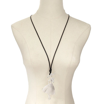 ALLYES Vintage Boho Long Leather Necklaces Elegant Matte Metal Women Pendant Necklace Sweater Chain Fall & Winter Jewelry