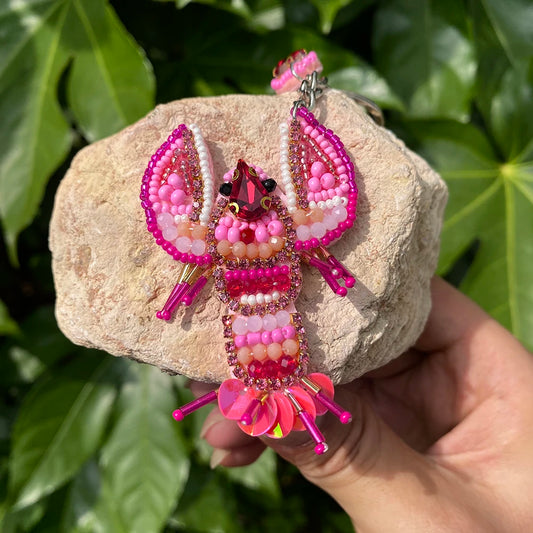 ALLYES Exquisite Colorful Seed Beads Hand-sewn Lobster Keychain, Trendy Mobile Phone Handbag Hanging, Charms Keyring Accessories