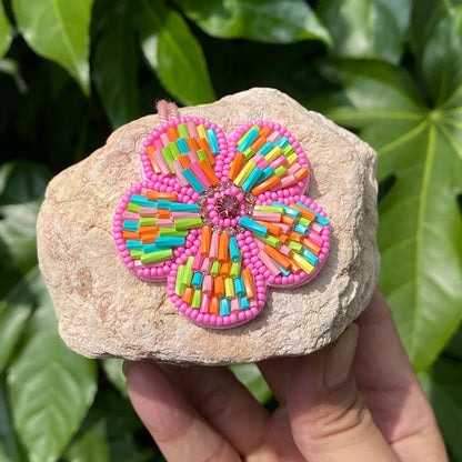 ALLYES Delicate Colorful Multilayer Tube Beads Hand-sewn Flower Keychain, Fashion Mobile Phone Handbag Hanging Charms Keyring