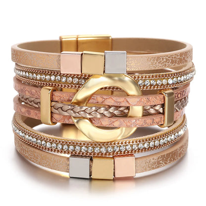 ALLYES Boho Round Braided Leather Bracelet for Women Men Vintage Multilayer Wrap Wide Bracelets & Bangles Party Jewelry Gifts