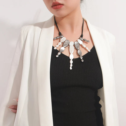 ALLYES Ethnic Silver Color Irregular Multilayer Pendant Necklace Bohemian Leather Rope Choker Necklaces Statement Jewelry