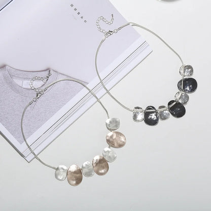 ALLYES Creative Two Tone Hammered Matte Metal Necklace for Women Vintage Geometric Choker Sweater Chain Necklaces Party Jewelry