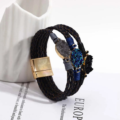 ALLYES Vintage Natural Stones Leather Bracelet for Women Men Boho Handmade Braided Multilayer Winding Wrap Bracelets Jewelry