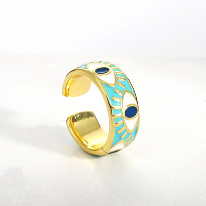 ALLYES Chunky Colorful Enamel Evil Eye Opening Rings for Women Personality Ethnic Matte Gold Color Finger Rings Charm Jewelry