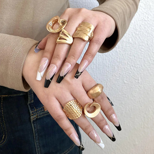 ALLYES Chunky Gold Color Rings for Women Men Irregular Geometric Matte Elastic Rope Connection Finger Rings Trendy Jewelry