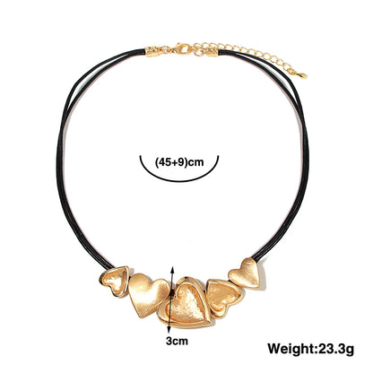 ALLYES Irregular Love Heart Leather Necklace for Women Boho Choker Sweater Chain Fall Winter Accessories Valentine's Day Gift