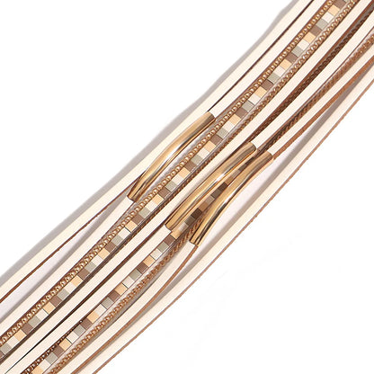 ALLYES Trendy Colorful Square Leather Bracelet for Women Men Boho Metal Tube Multilayer Wrap Wide Bracelets Charm Party Jewelry