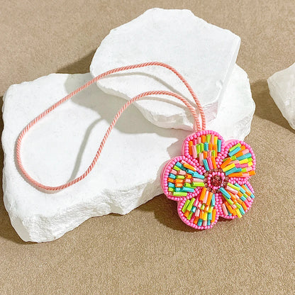 ALLYES Delicate Colorful Multilayer Tube Beads Hand-sewn Flower Keychain, Fashion Mobile Phone Handbag Hanging Charms Keyring