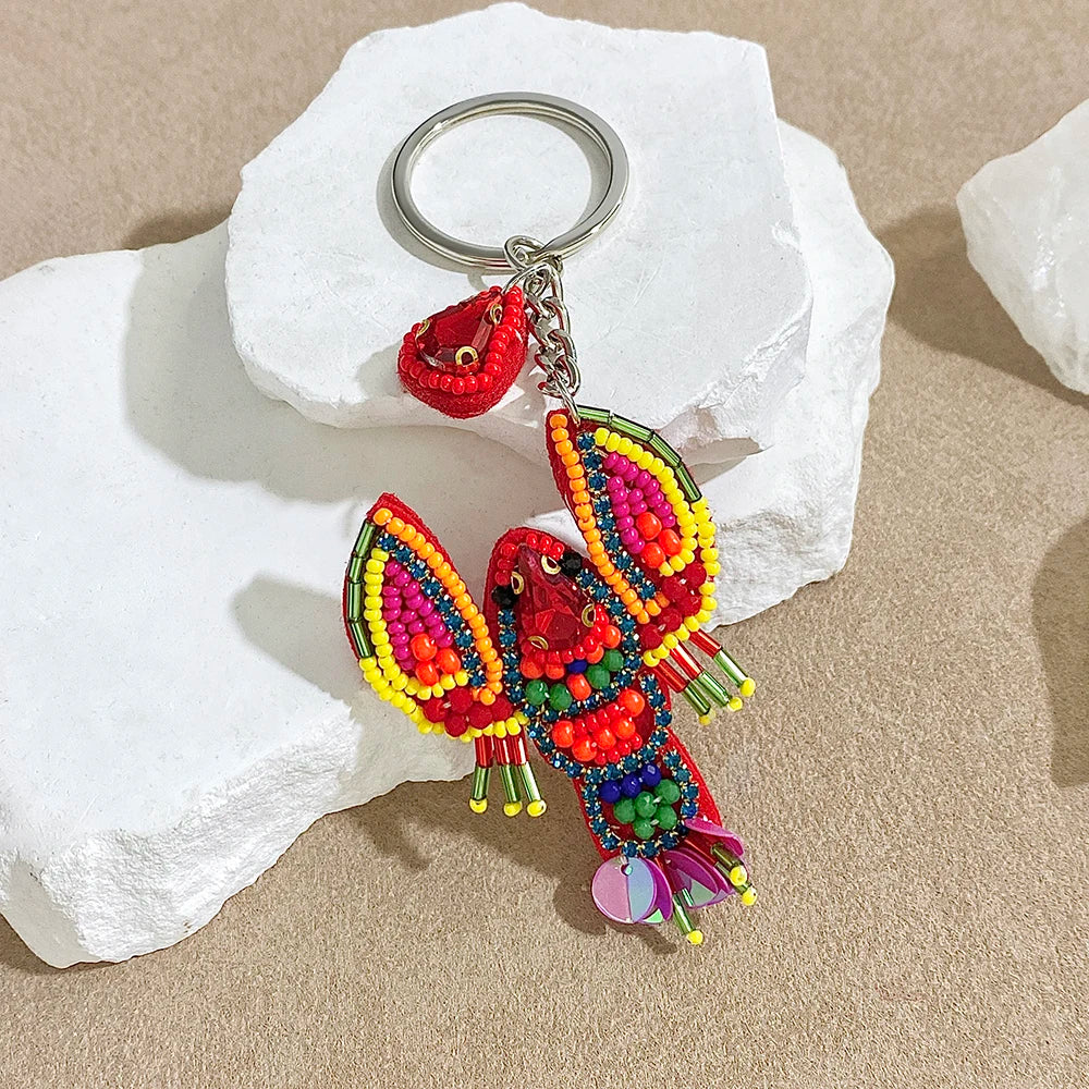 ALLYES Exquisite Colorful Seed Beads Hand-sewn Lobster Keychain, Trendy Mobile Phone Handbag Hanging, Charms Keyring Accessories