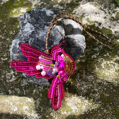 ALLYES Chic Cute Rose Red Seed Beads Sequins Hand-sewn Bird Keychain, Fashion Mobile Phone Handbag Hanging Charms Keyring